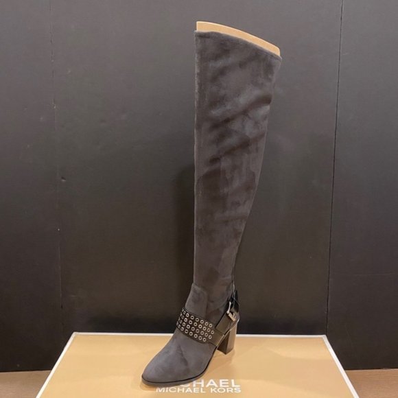 Michael Kors MK Charcoal Brody Over-The-Knee Tall Boots Shoes Heels Pumps NEW - Picture 1 of 8